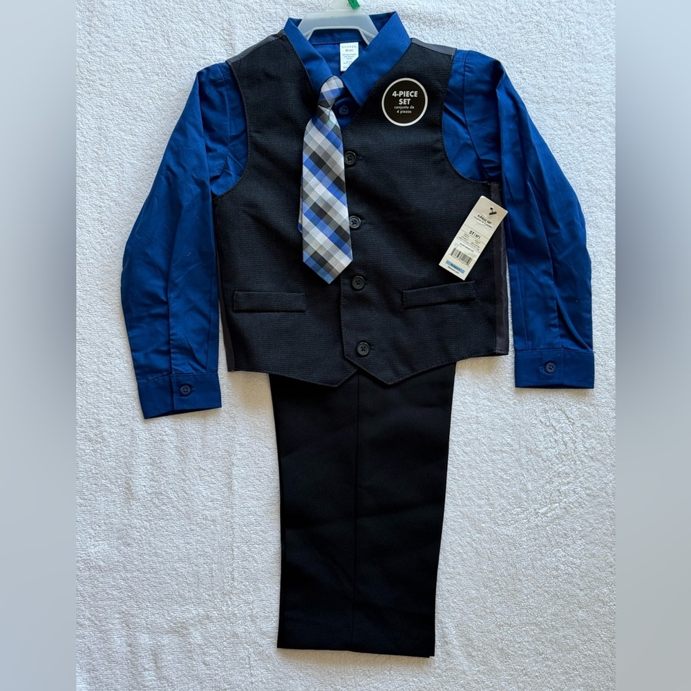 Kids' Blue and Black Vest Set with Tie